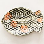 Fish Shaped Dish in Black, Red & Off White – Mesh and Flower Design