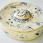 Oval Stoneware Jewelry Box in Blue & White With Mermaid Medallion and Sea Shells