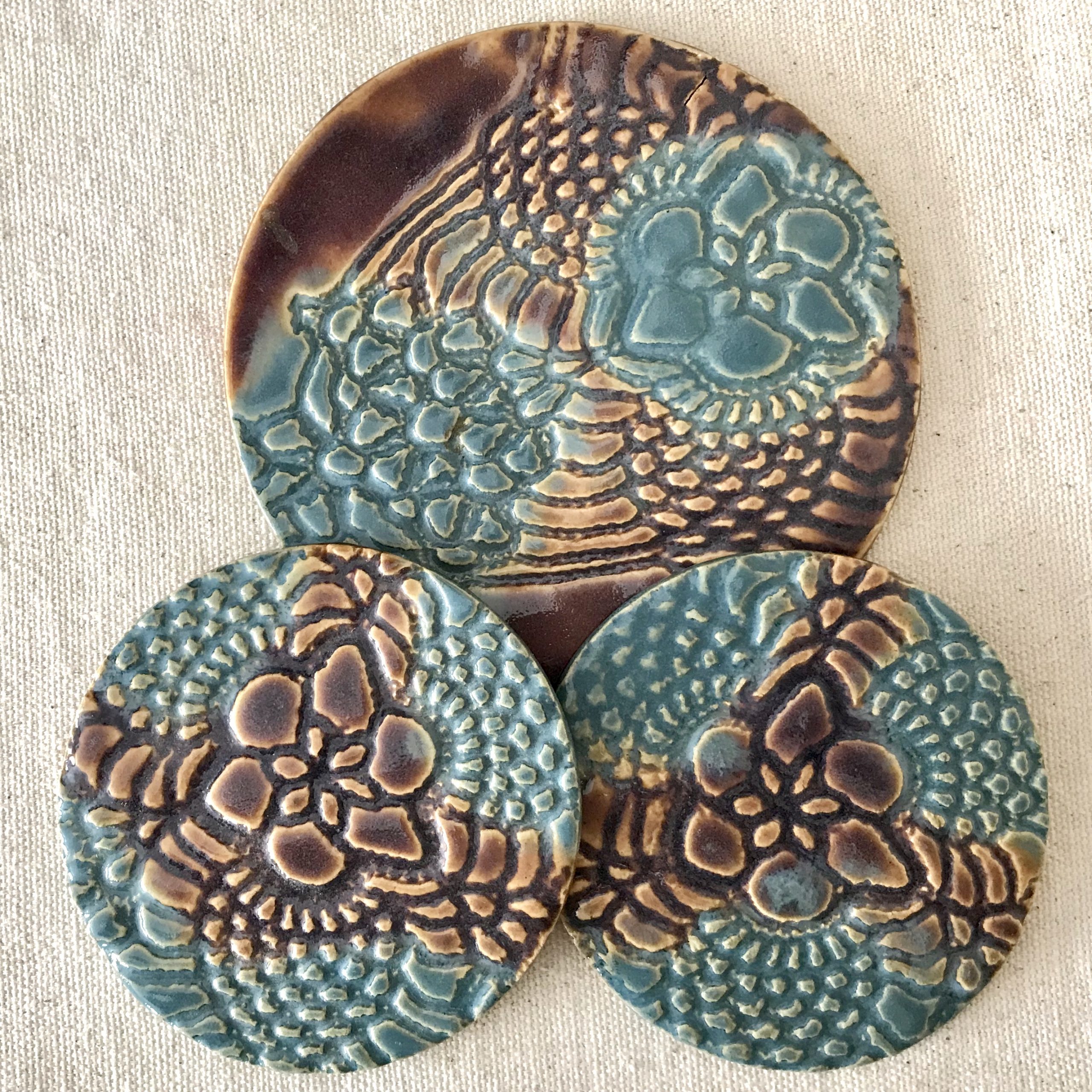 Coaster/Trivets - Brown and Blue Lace