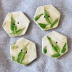 Hexagonal Shaped Buttons, Green Leaves – set of 2 buttons